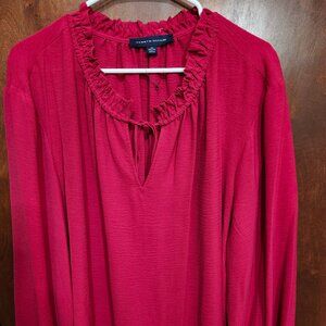 Tommy Hilfiger Women Stretch Comfy Red Ruffle Blouse Long Sleeve, Size 3XL